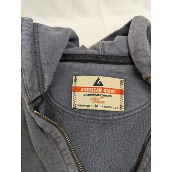 American Giant Sweater Womens Medium Blue grey Classic Zip Hooded Drawstring H4 - Picture 6 of 10
